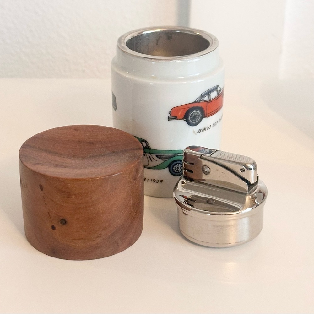 VTG BMW Germany Porcelain Tabletop Empty Lighter Cigarette Jar Automobiles READ! - Picture 4 of 15